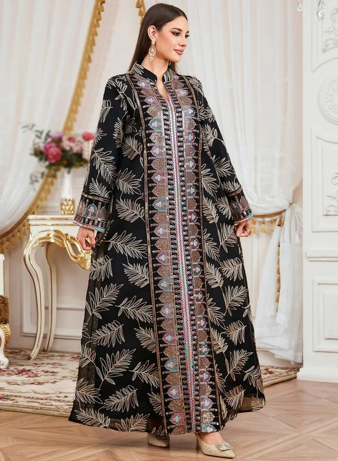 تايك تو جلابية نسائية بياقة مع رقعة ترتر بارزة الملمس